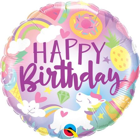 46 cm-es unikornis világa Happy Birthday fólia lufi