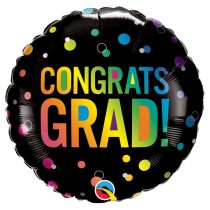   46 cm-es színes pöttyös fekete Congrats Grad Ombre Dots ballagási fólia lufi