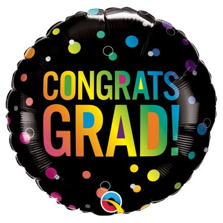 46 cm-es színes pöttyös fekete Congrats Grad Ombre Dots ballagási fólia lufi